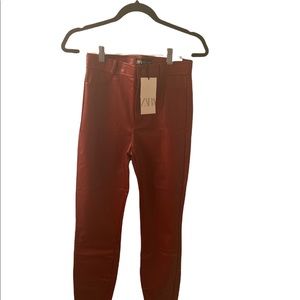 Zara | Red Faux Leather Leggings| Size: Small